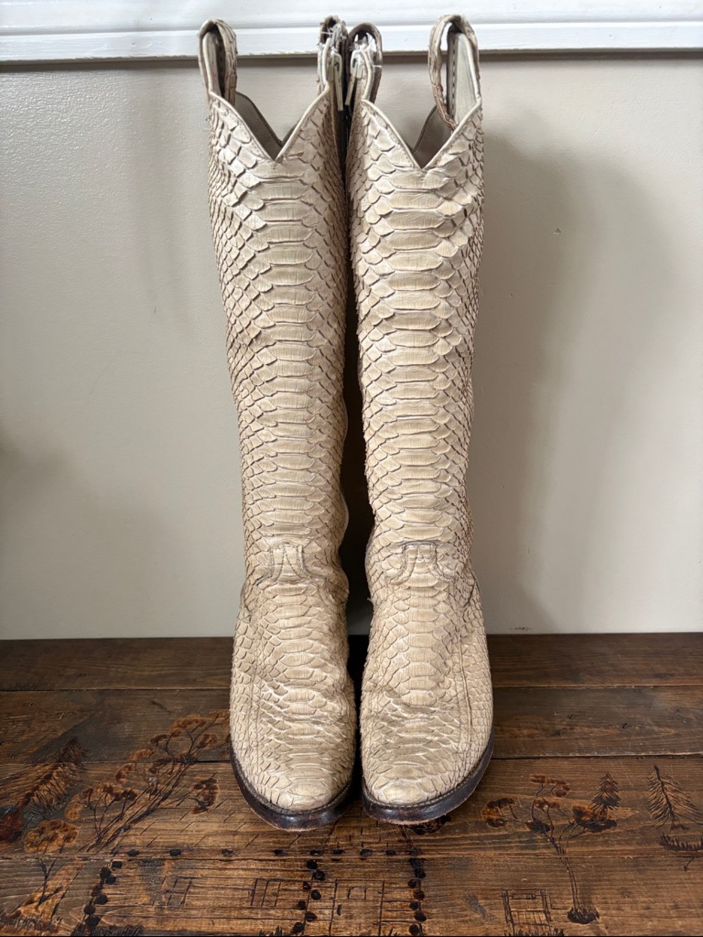 Vintage Larry Mahan Python-print Cowhide Leather Boots